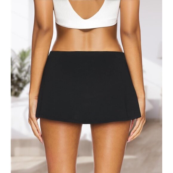 Women's Low Waist Micro Mini Skorts Skirt with Built-in Shorts Sexy Stretch Blac - Picture 3 of 6